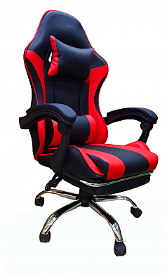 Игровое компьютерное кресло с подставкой для ног, черно-красный, хром недорого в Екатеринбурге
