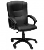 Кресло для офиса Фортуна 4 черный кожзам, б/качания, пятилучье пластик, Аленсио 