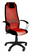 Кресло офисное Элегия L1 оранжевое, сетка, экокожа черная, пиастра, пластиковое пятилучье