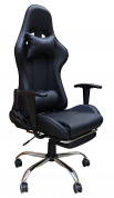 Игровое компьютерное кресло с подставкой для ног, черный, хром