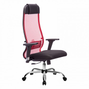 Кресло офисное МЕТТА  Комплект 18/2D, красная спинка, черное сидение, сетка, хром до 120 кг. 