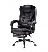 Кресло для офиса ZX-333 с подставкой для ног, черное, хромированное пятилучье, раскладывается