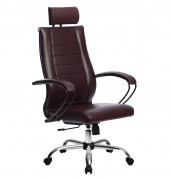 Кресло офисное МЕТТА комплект 32 темно-бордовая кожа NewLeather, хром до 120 кг 