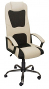 Кресло руководителя офисное Элегант L3 хром черная сетка+бежевый кожзам, пиастра 