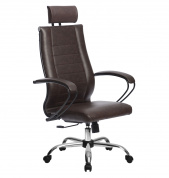 Кресло офисное МЕТТА комплект 32 темно-коричневая кожа NewLeather, хром до 120 кг 