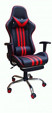 Игровое компьютерное кресло с подставкой для ног, черно-красный, хромированное основание недорого в Екатеринбурге