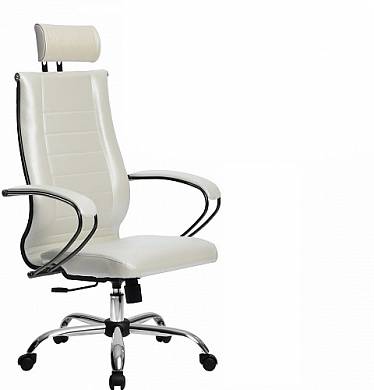 Кресло офисное МЕТТА комплект 32 кожа (белый MPES) NewLeather, хром пятилучье до 120 кг.