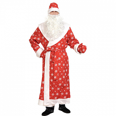 Костюм "Дед Мороз" карнавальный (шуба, шапка, варежки, борода, пояс)