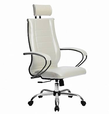 Кресло офисное МЕТТА комплект 32 кожа (белый MPES) NewLeather, хром пятилучье до 120 кг.