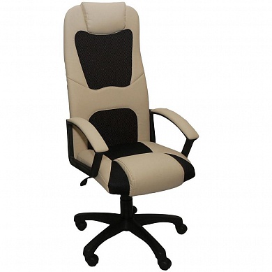 Кресло руководителя офисное Элегант L3 PL черная сетка+бежевый кожзам, пиастра