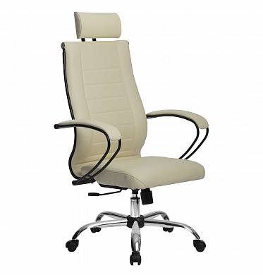 Кресло офисное МЕТТА комплект 32 бежевая кожа NewLeather, хром до 120 кг