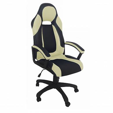 Кресло игровое Фортуна 5(74) бежево-черное, механизм качения, пятилучье пластик недорого в Екатеринбурге