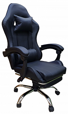 Игровое компьютерное кресло с подставкой для ног, черный, хромированное основание недорого в Екатеринбурге