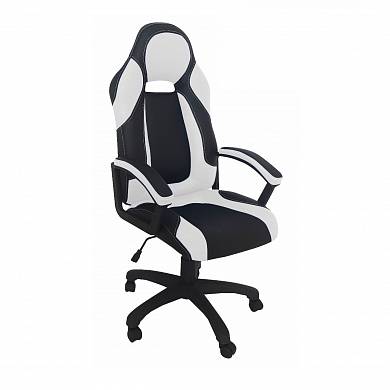 Кресло игровое Фортуна 5(74) бело-черное, механизм качения, пятилучье пластик недорого в Екатеринбурге