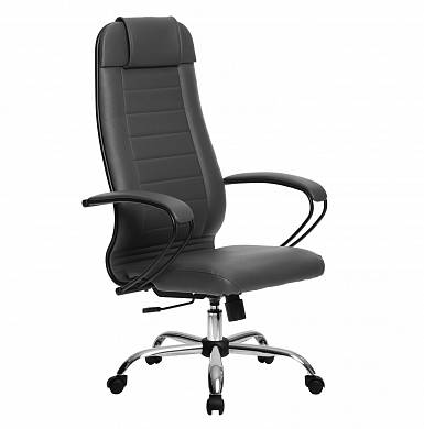 Кресло офисное МЕТТА комплект 28 серая кожа NewLeather, хром